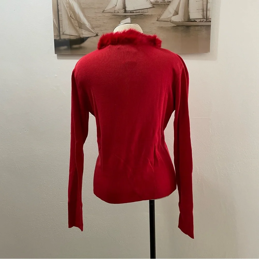 Luxurious SILK Blend Zip Up Cardigan with Plush Fur Collar - Quiet Luxe Small - Picture 3 of 11